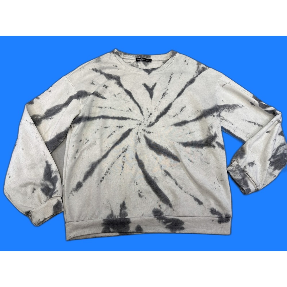 aster Tie Dye Crewneck Sweatshirt L White Gray Cotton Long Sleeve Unisex Hand